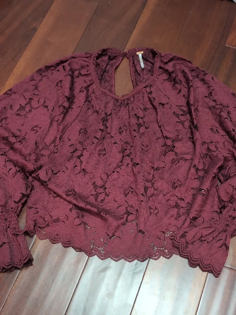 Free People Burgundy Lace Long-Sleeve Blouse